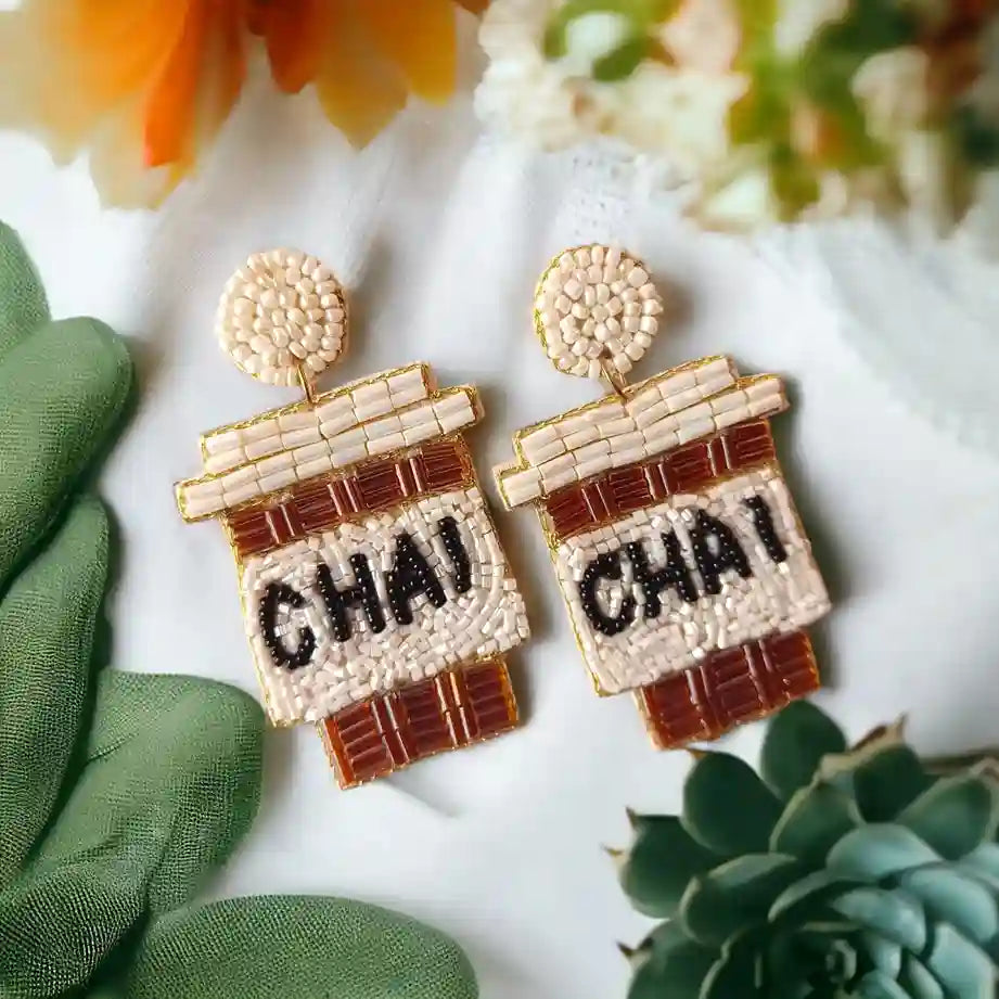 HANDMADE CONTEMPORARY CHAI LOVER BEADED EARRINGS