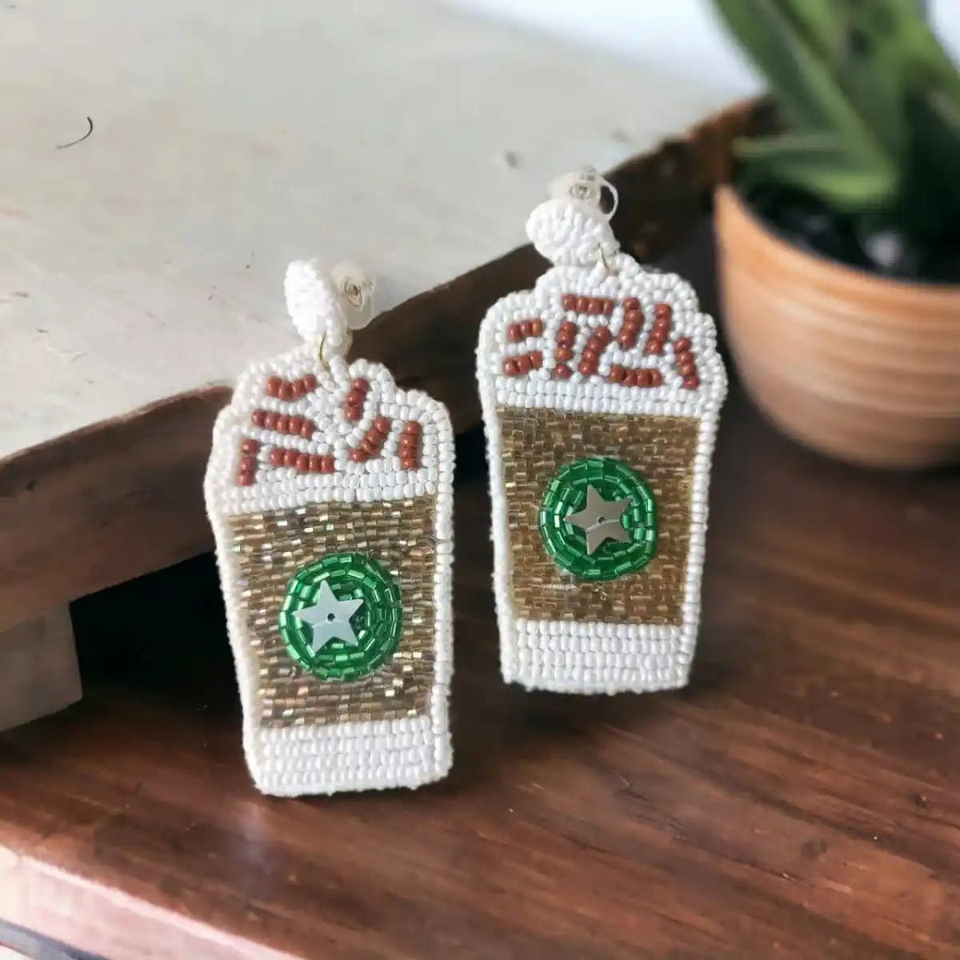 HANDMADE CONTEMPORARY COFFEE LOVER BEADED EARRINGS