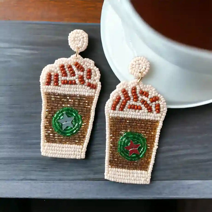 HANDMADE CONTEMPORARY COFFEE LOVER BEADED EARRINGS