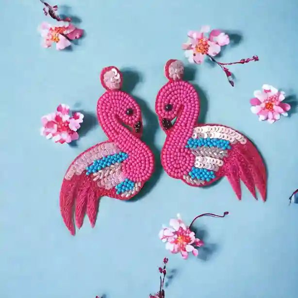 HANDMADE CONTEMPORARY FLAMINGO BEADED EARRINGS