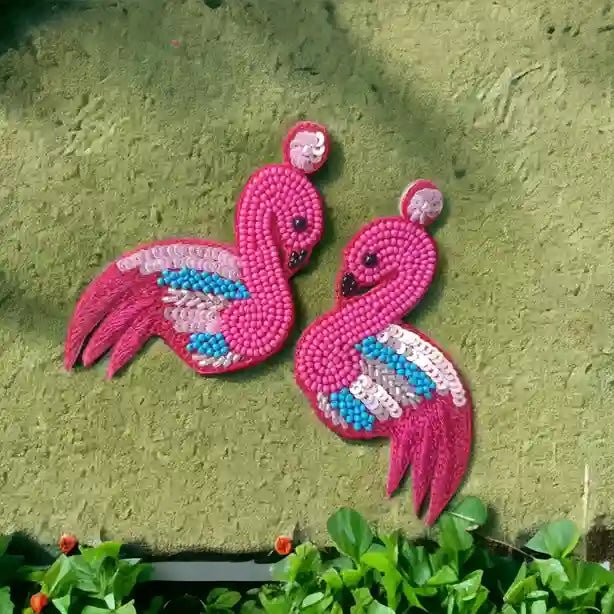 HANDMADE CONTEMPORARY FLAMINGO BEADED EARRINGS