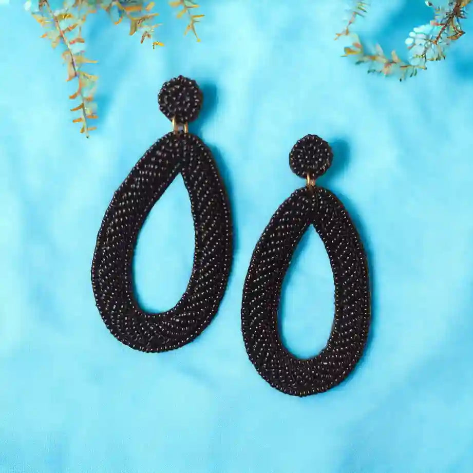 HANDMADE CONTEMPORARY MEHR BLACK BEADED EARRINGS [product_variant]- TelaNaari