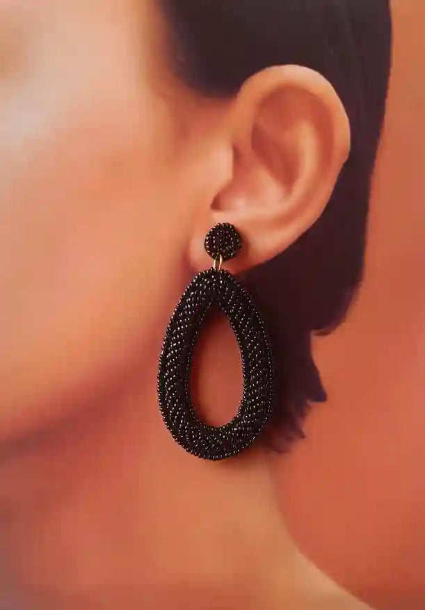 HANDMADE CONTEMPORARY MEHR BLACK BEADED EARRINGS