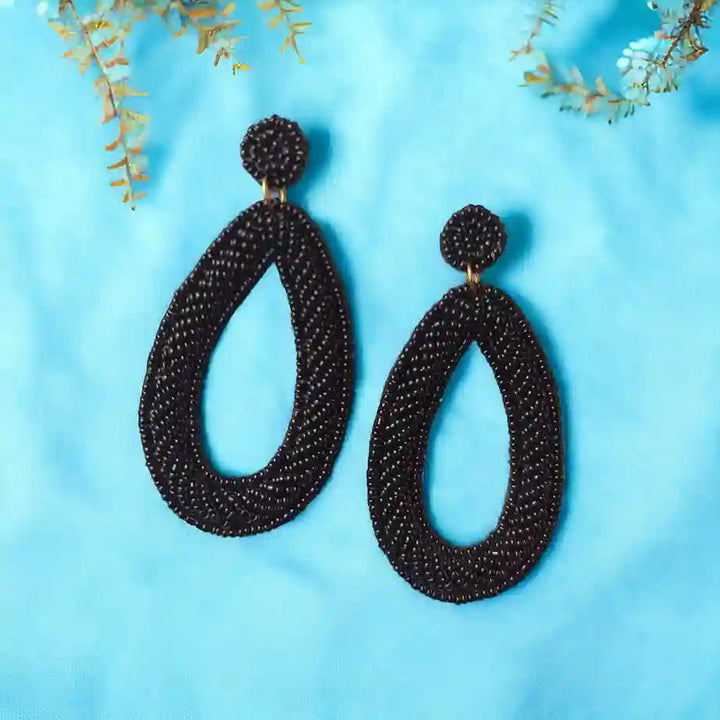 HANDMADE CONTEMPORARY MEHR BLACK BEADED EARRINGS