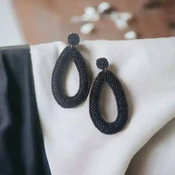 HANDMADE CONTEMPORARY MEHR BLACK BEADED EARRINGS