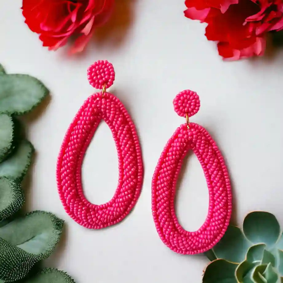 HANDMADE CONTEMPORARY MEHR PINK BEADED EARRINGS [product_variant]- TelaNaari