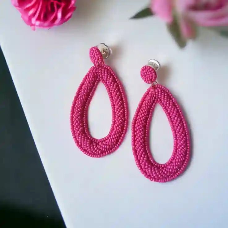 HANDMADE CONTEMPORARY MEHR PINK BEADED EARRINGS