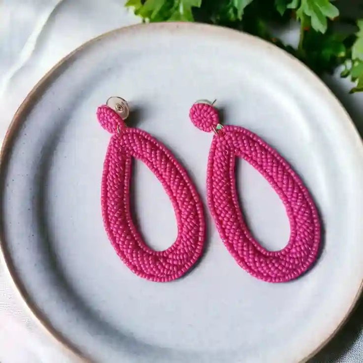 HANDMADE CONTEMPORARY MEHR PINK BEADED EARRINGS