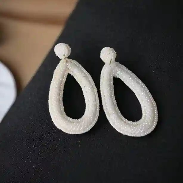 HANDMADE CONTEMPORARY MEHR WHITE BEADED EARRINGS