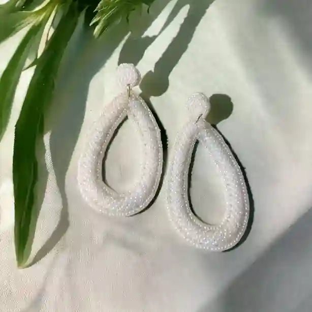 HANDMADE CONTEMPORARY MEHR WHITE BEADED EARRINGS