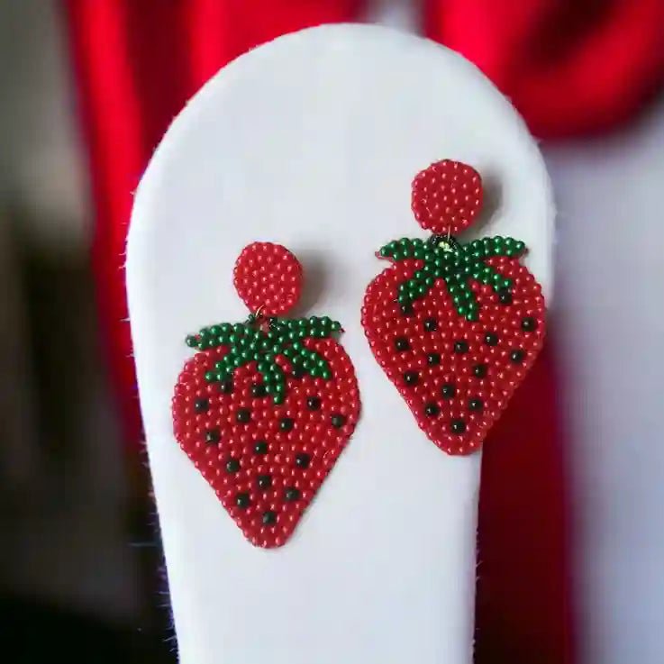 HANDMADE CONTEMPORARY STRAWBERRY BEADED EARRINGS