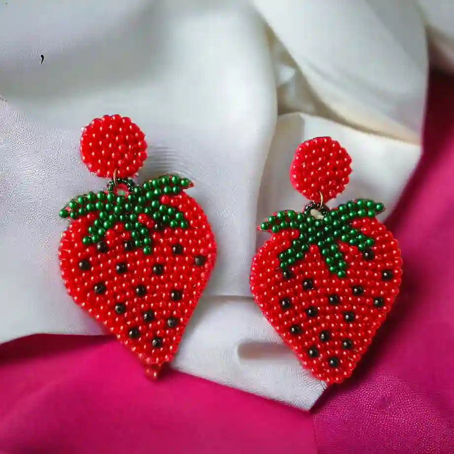 HANDMADE CONTEMPORARY STRAWBERRY BEADED EARRINGS