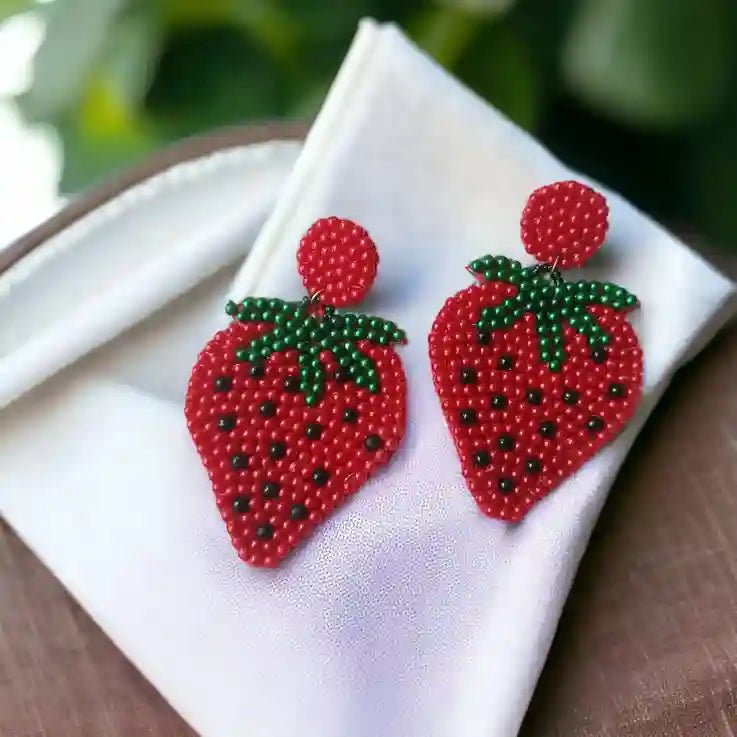 HANDMADE CONTEMPORARY STRAWBERRY BEADED EARRINGS