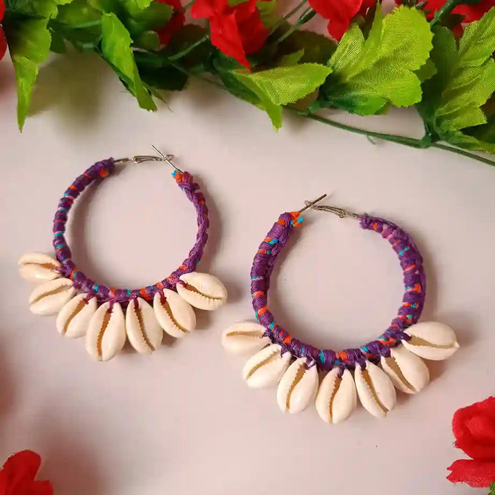 HANDMADE COWRIE EARRINGS NIRA PURPLE