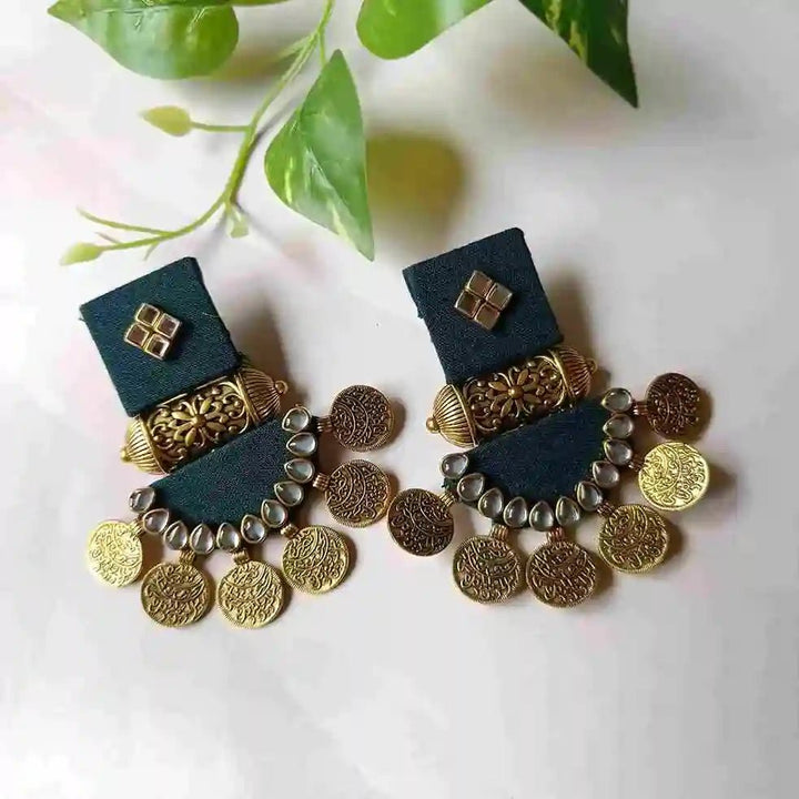 HANDMADE DARK GREEN FABRIC EARRINGS DOVE [product_variant]- TelaNaari