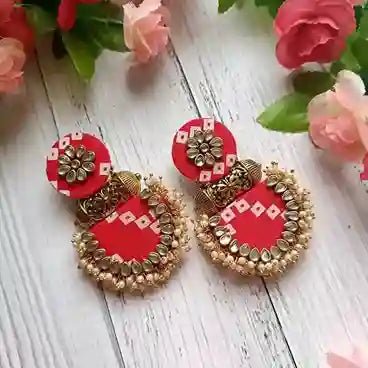 HANDMADE EARRINGS BANDHANI RED & WHITE INAYA