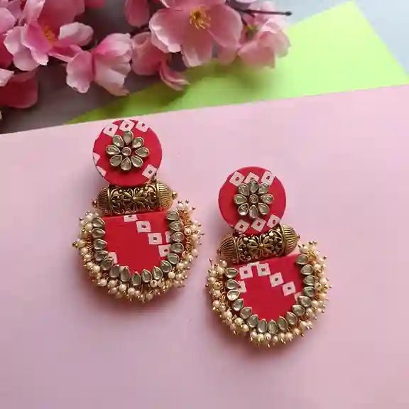 HANDMADE EARRINGS BANDHANI RED & WHITE INAYA