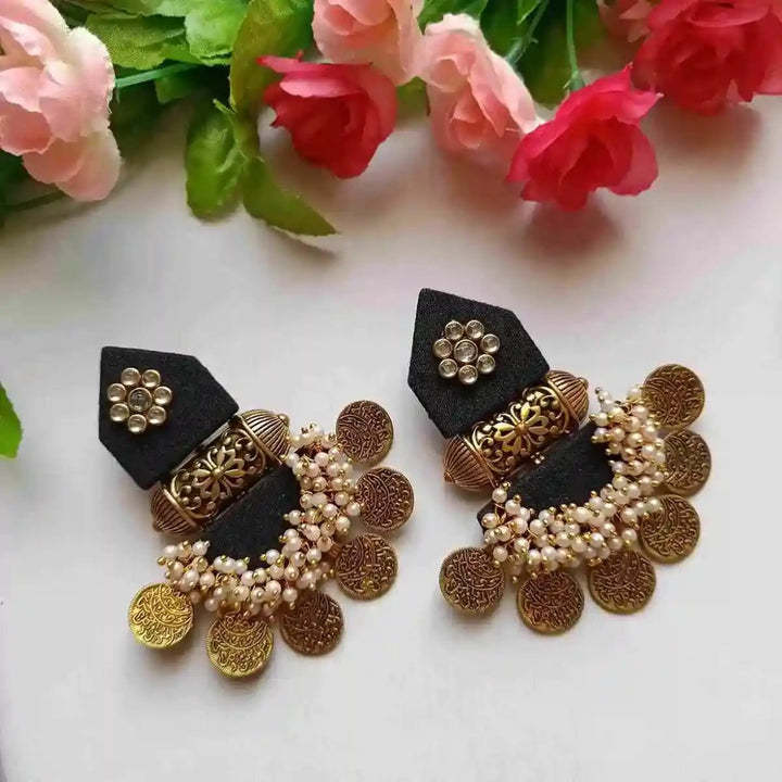 HANDMADE EARRINGS BLACK ISHA [product_variant]- TelaNaari