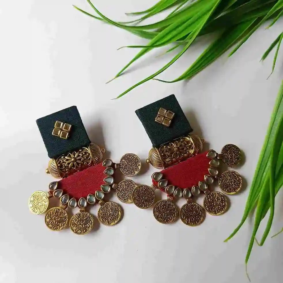 HANDMADE EARRINGS DARK GREEN & RED DOVE