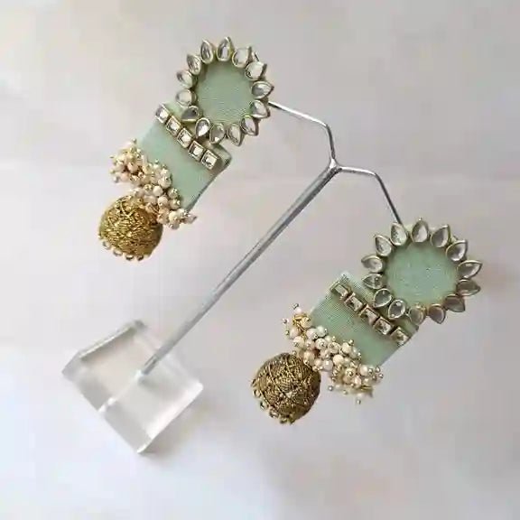 HANDMADE EARRINGS GREY GREEN AADYA [product_variant]- TelaNaari