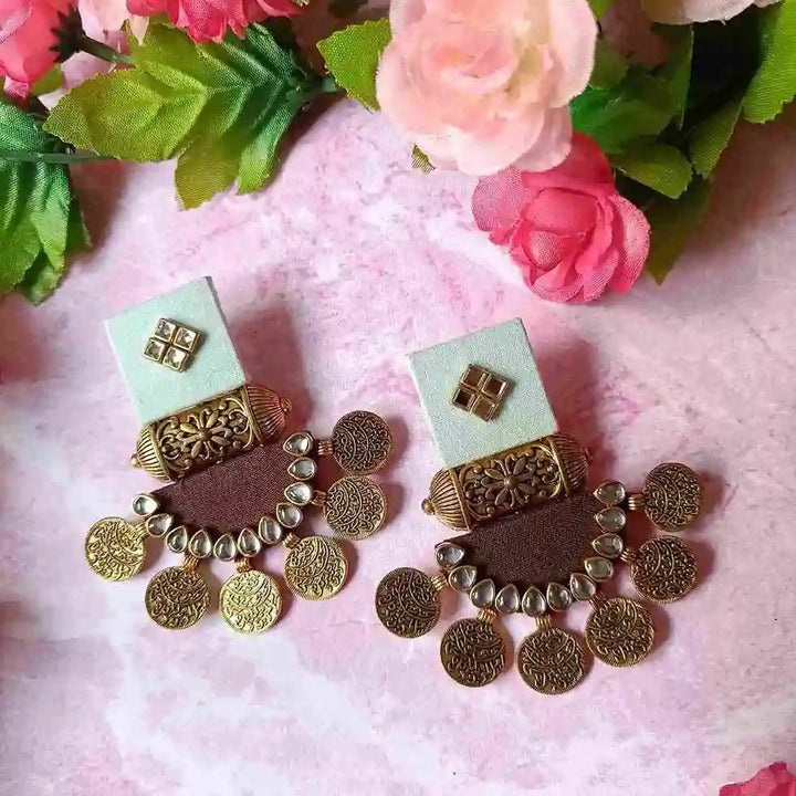 HANDMADE EARRINGS GREY GREEN & BROWN DOVE