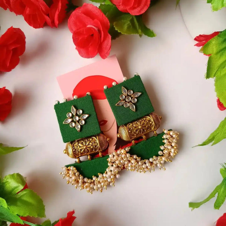 HANDMADE EARRINGS LEAF GREEN ALIA [product_variant]- TelaNaari