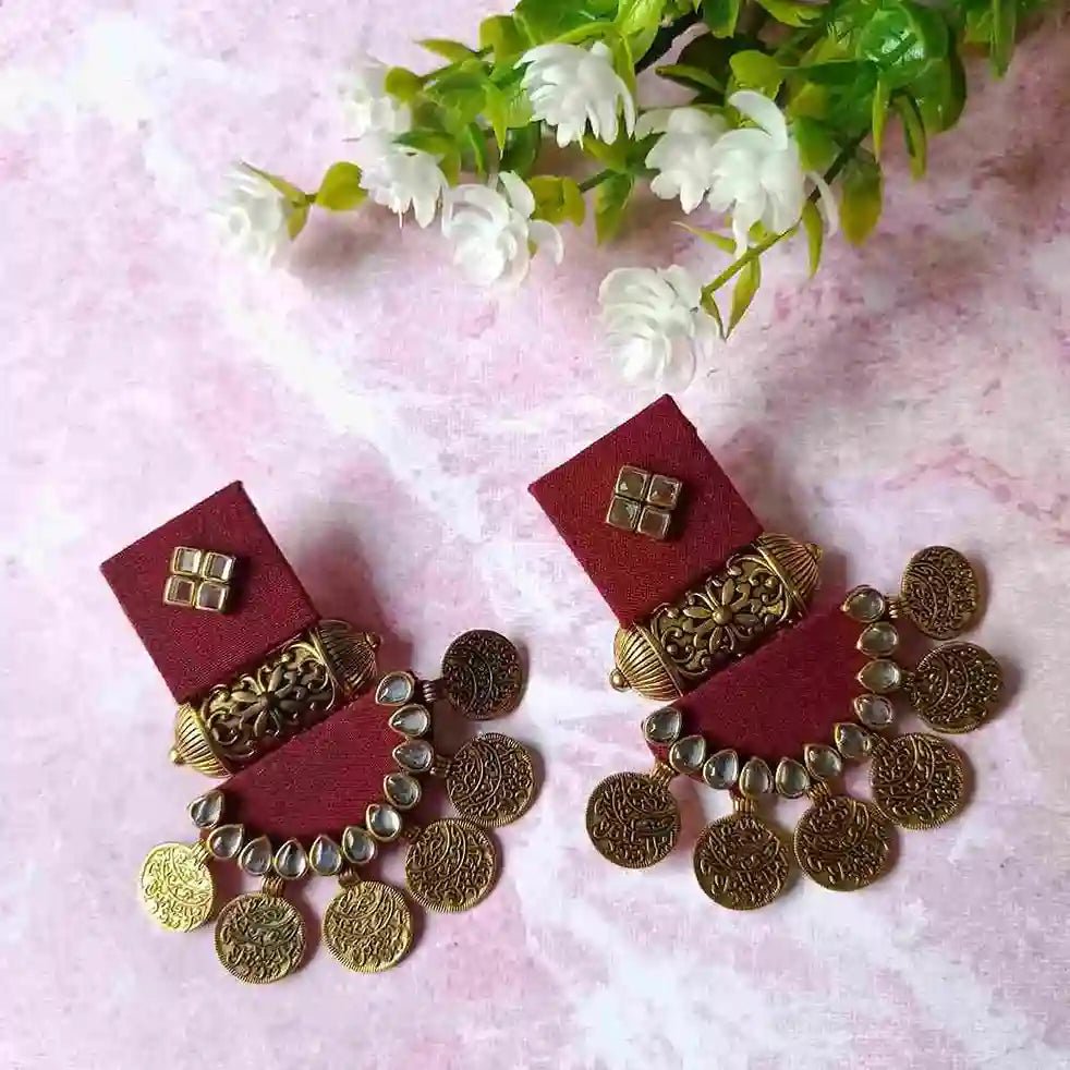 HANDMADE EARRINGS MAROON DOVE [product_variant]- TelaNaari