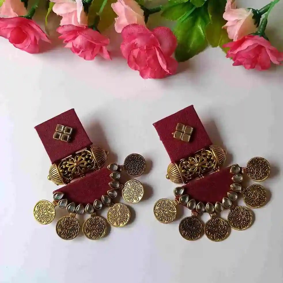 HANDMADE EARRINGS MAROON DOVE [product_variant]- TelaNaari