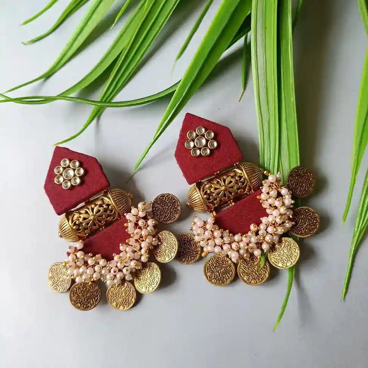 HANDMADE EARRINGS MAROON ISHA [product_variant]- TelaNaari