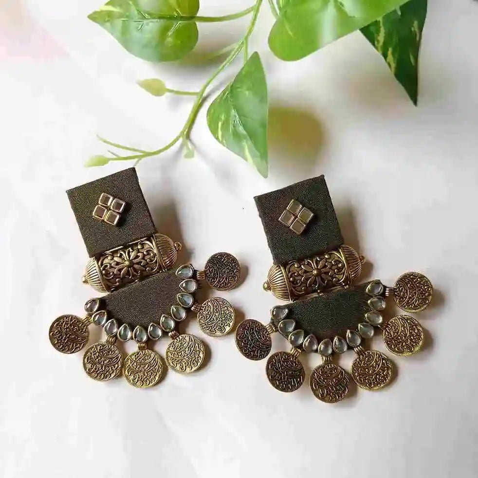 HANDMADE EARRINGS OLIVE GREEN DOVE [product_variant]- TelaNaari