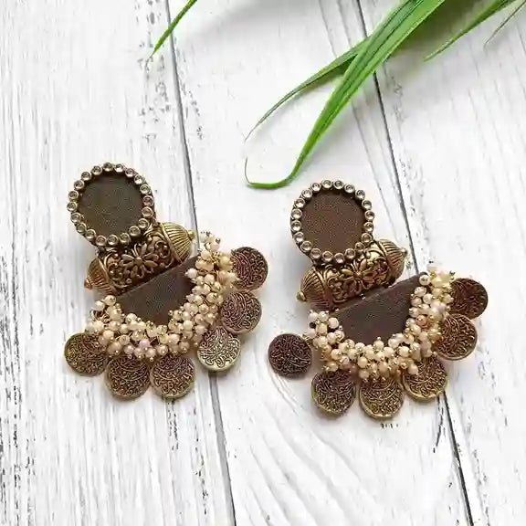 HANDMADE EARRINGS OLIVE GREEN NAINA [product_variant]- TelaNaari