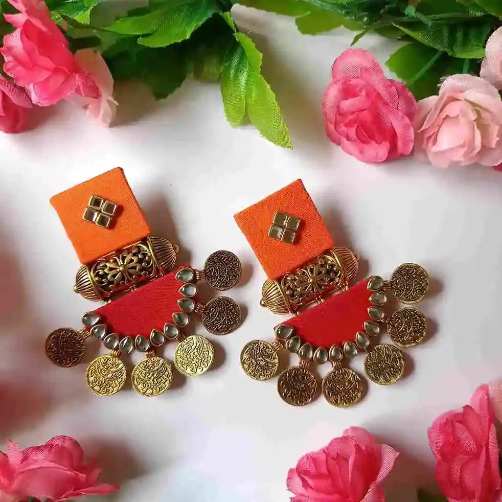 HANDMADE EARRINGS ORANGE & RED DOVE