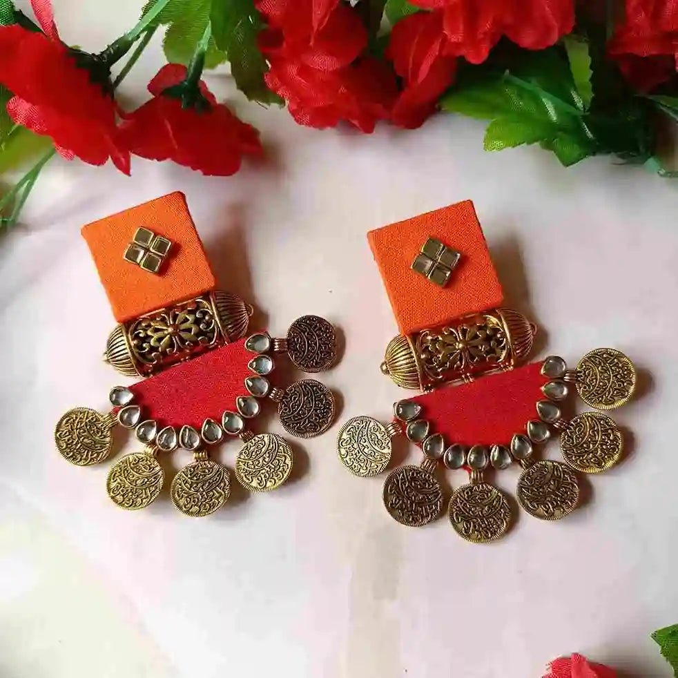 HANDMADE EARRINGS ORANGE & RED DOVE