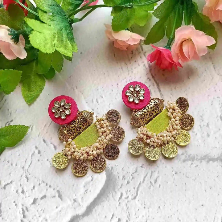 HANDMADE EARRINGS PINK AND YELLOW GREEN EVA [product_variant]- TelaNaari