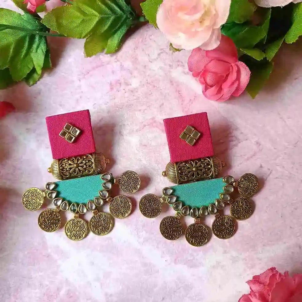 HANDMADE EARRINGS PINK & EMRALD GREEN DOVE