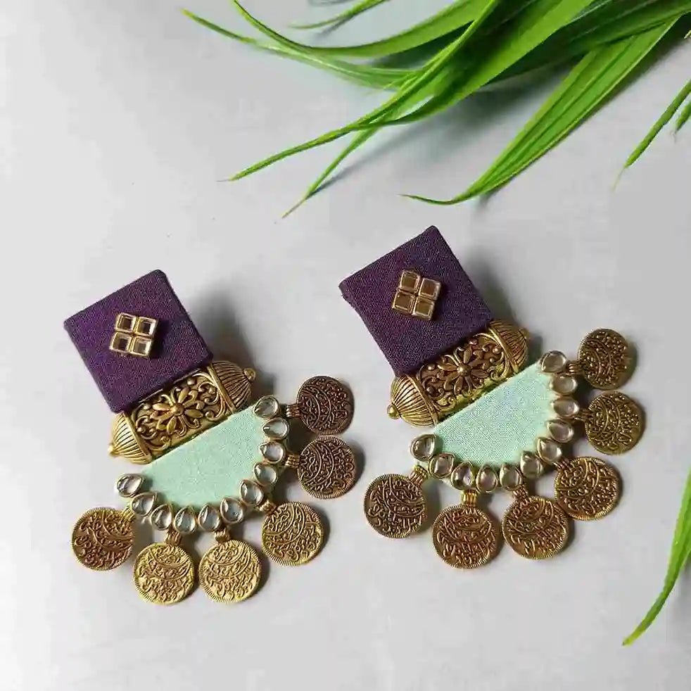 HANDMADE EARRINGS PURPLE & GREY GREEN DOVE