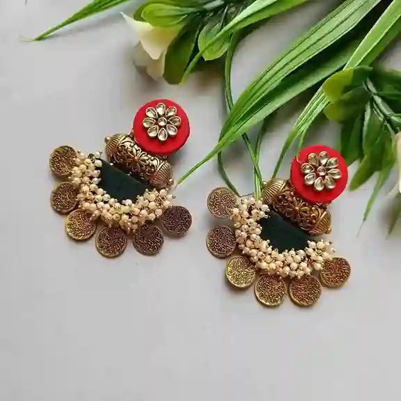 HANDMADE EARRINGS RED AND DARK GREEN EVA