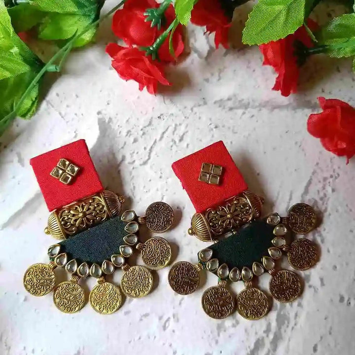 HANDMADE EARRINGS RED & DARK GREEN DOVE [product_variant]- TelaNaari