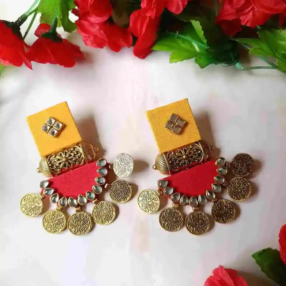 HANDMADE EARRINGS YELLOW & RED DOVE [product_variant]- TelaNaari