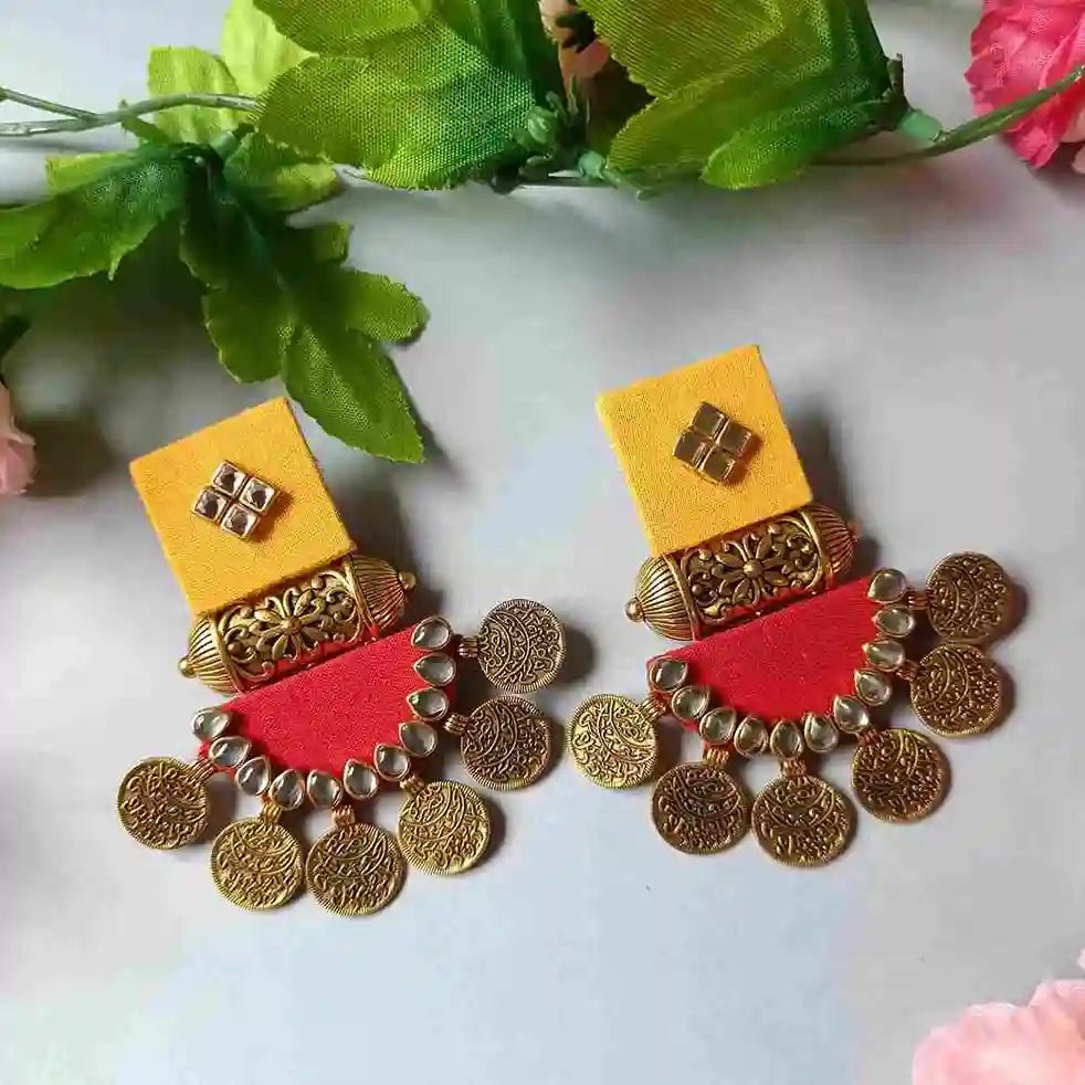 HANDMADE EARRINGS YELLOW & RED DOVE