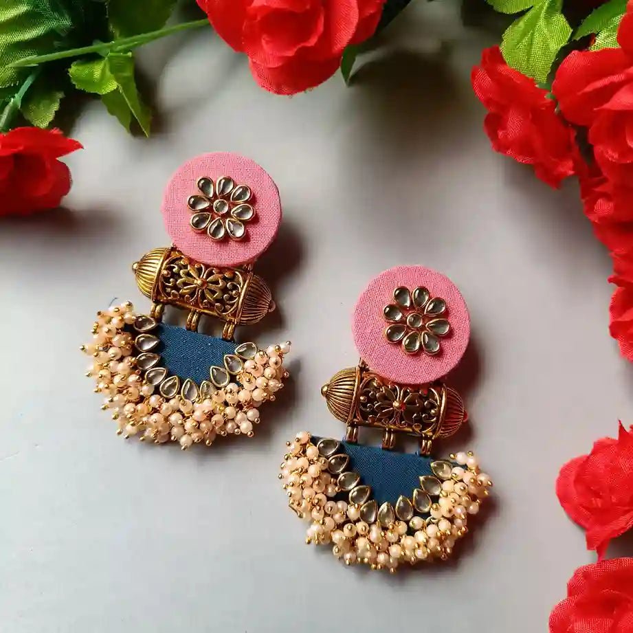 HANDMADE FABRIC EARRINGS ASMEE BABY PINK AND BLUE