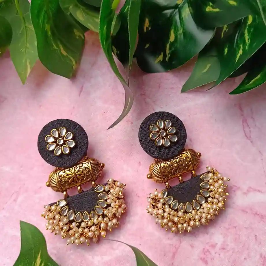 HANDMADE FABRIC EARRINGS ASMEE BLACK