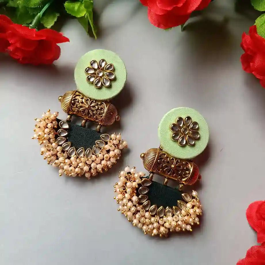 HANDMADE FABRIC EARRINGS ASMEE PISTA GREEN AND GREEN