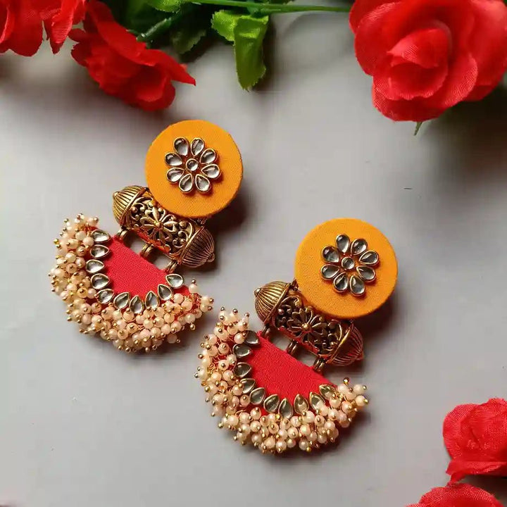 HANDMADE FABRIC EARRINGS ASMEE YELLOW AND RED