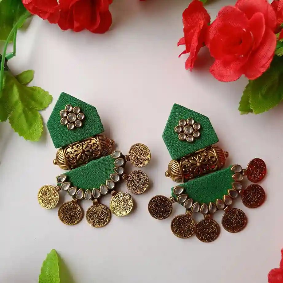 HANDMADE FABRIC EARRINGS GREEN MAITRI