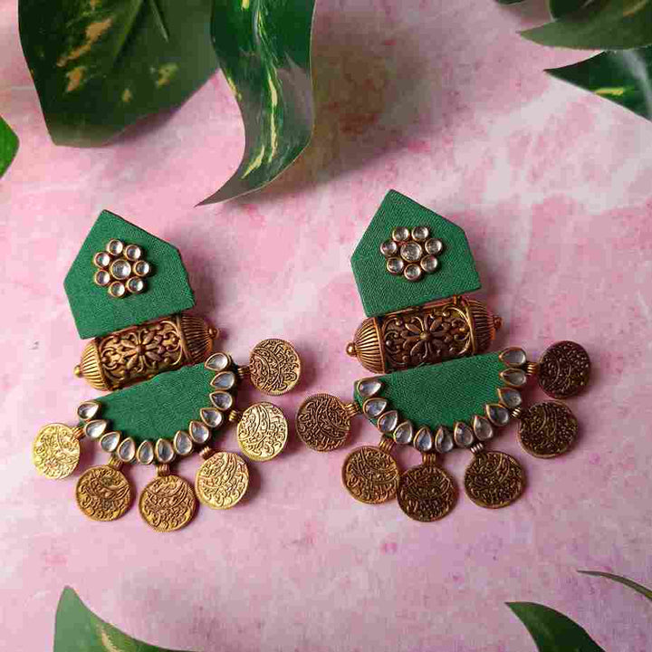 HANDMADE FABRIC EARRINGS GREEN MAITRI [product_variant]- TelaNaari