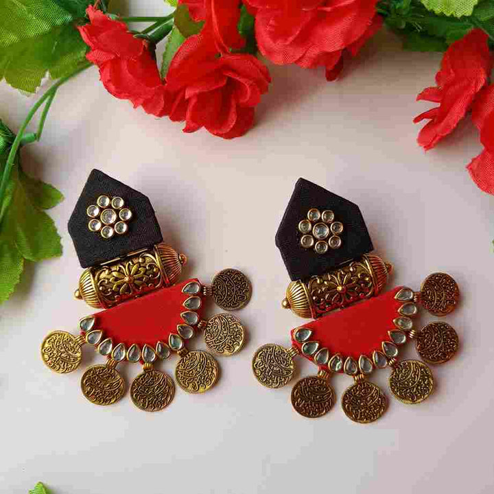 HANDMADE FABRIC EARRINGS MAITRI BLACK AND RED [product_variant]