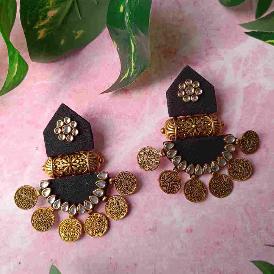 HANDMADE FABRIC EARRINGS MAITRI BLACK