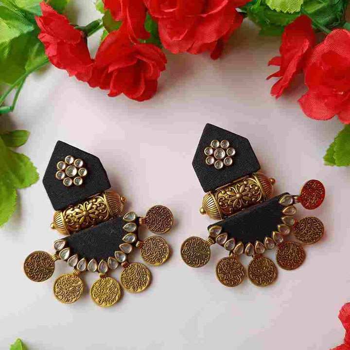 HANDMADE FABRIC EARRINGS MAITRI BLACK - TelaNaari