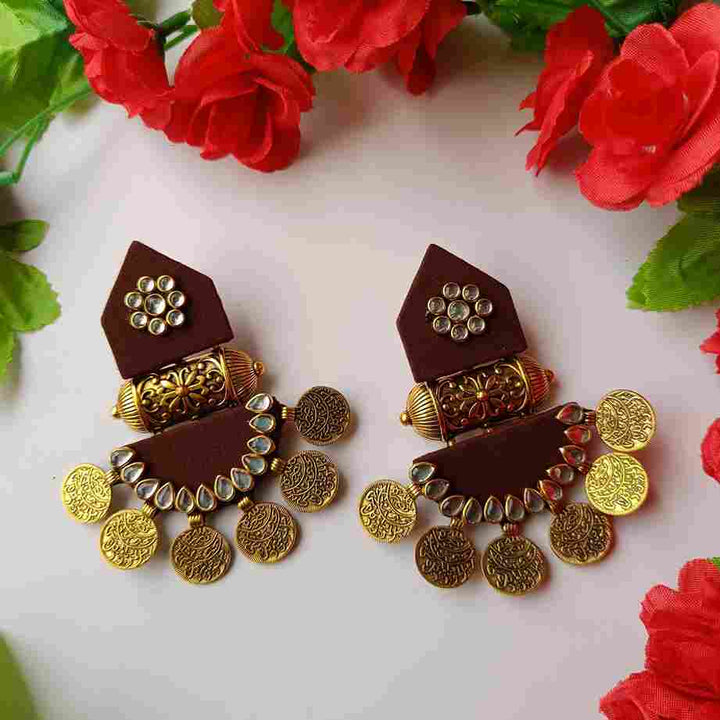 HANDMADE FABRIC EARRINGS MAITRI DARK BROWN [product_variant]- TelaNaari